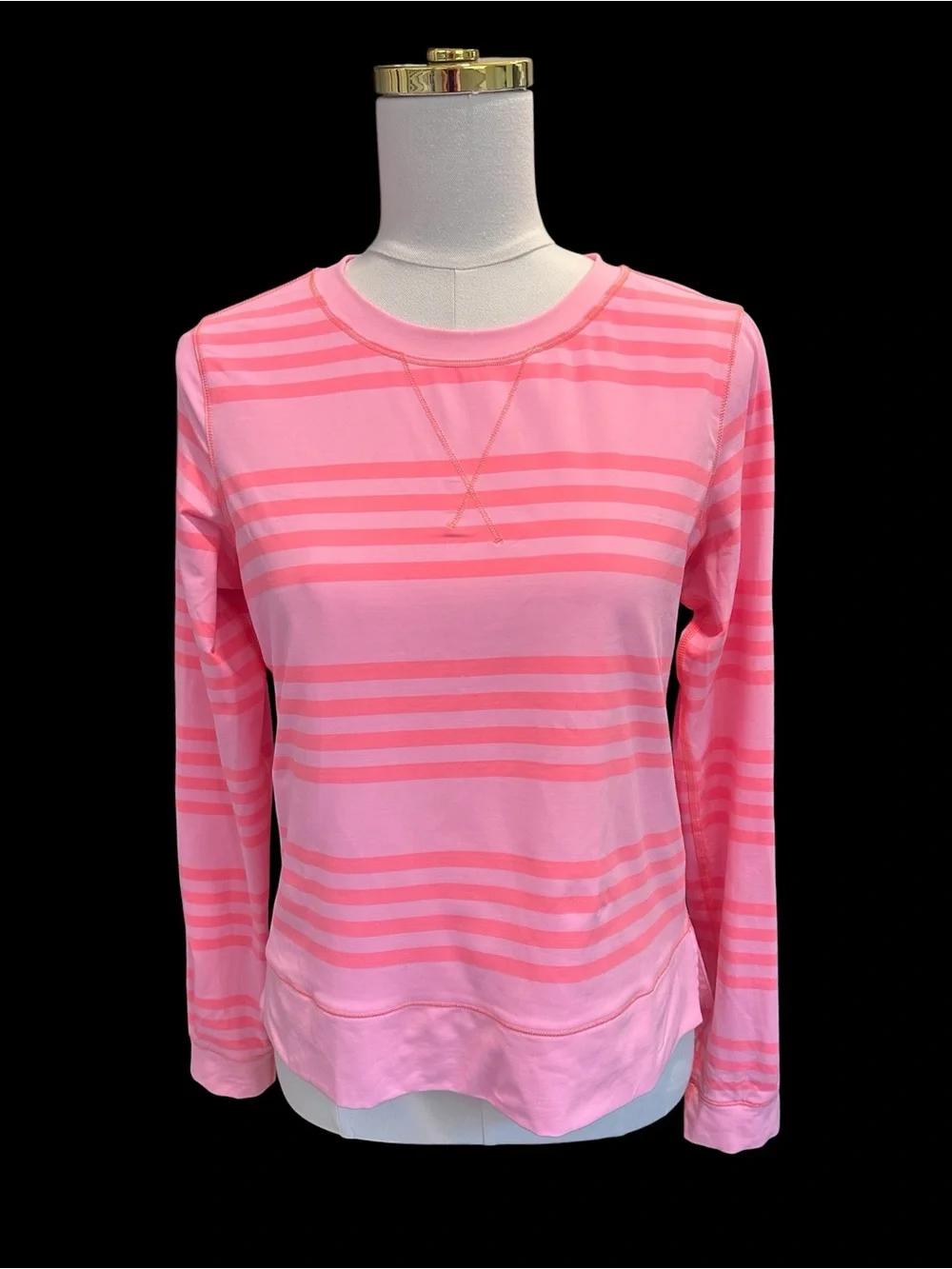 Lululemon Run Warm Up Crew Ocean Stripe Bleached Coral Pop Orange Sz 6
